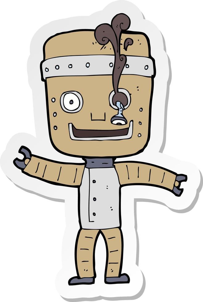 sticker of a cartoon funny old robot vector