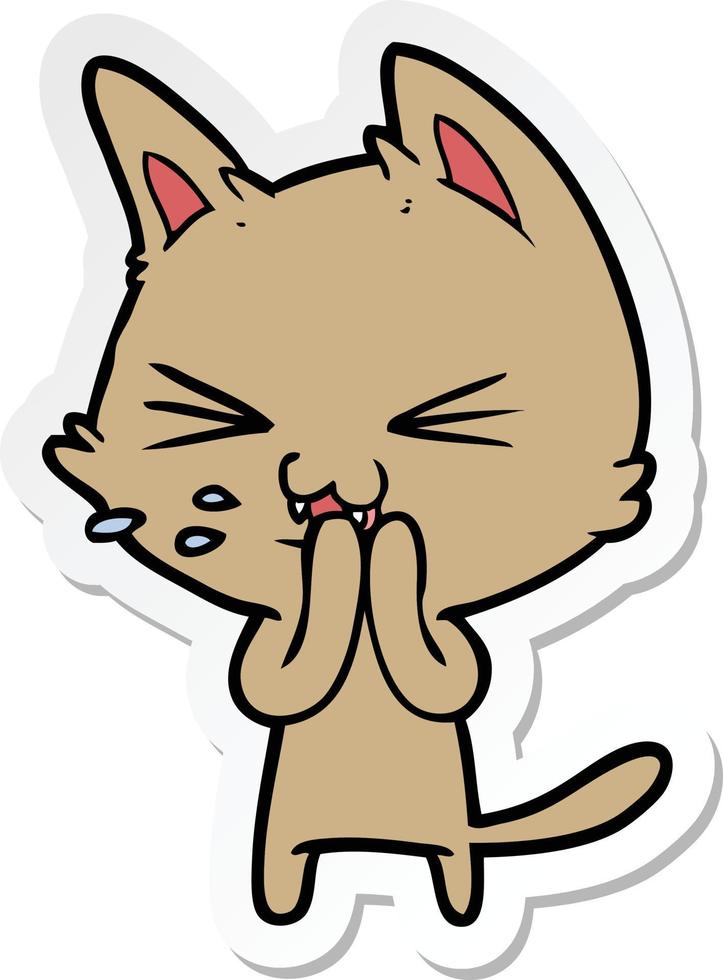 sticker of a cartoon cat hissing vector