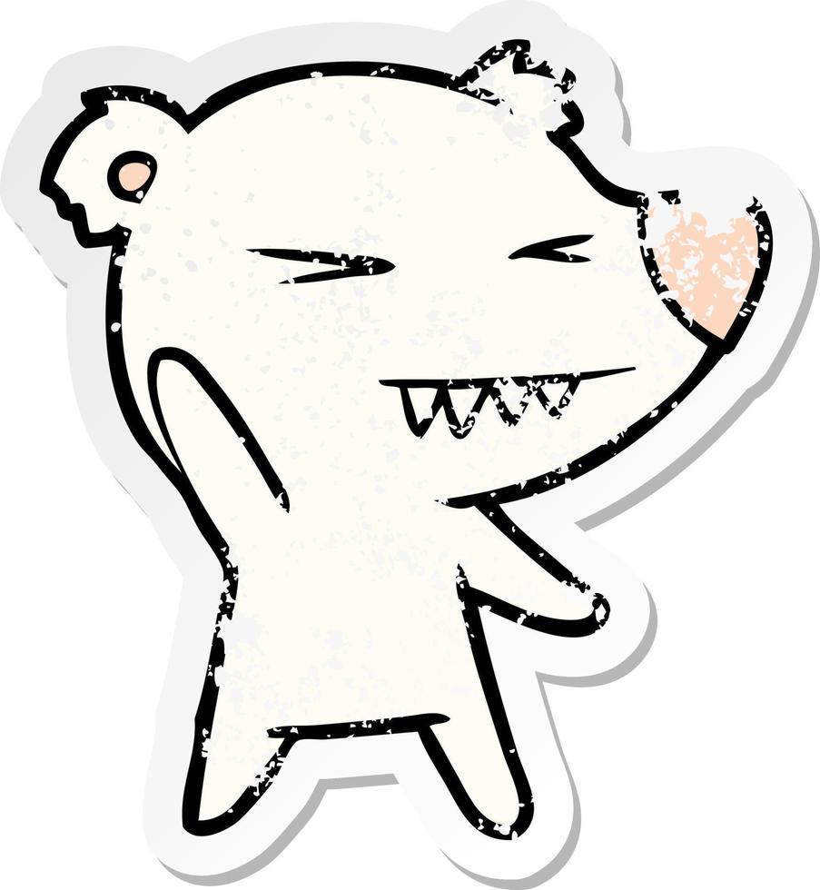 distressed sticker of a angry polar bear cartoon vector