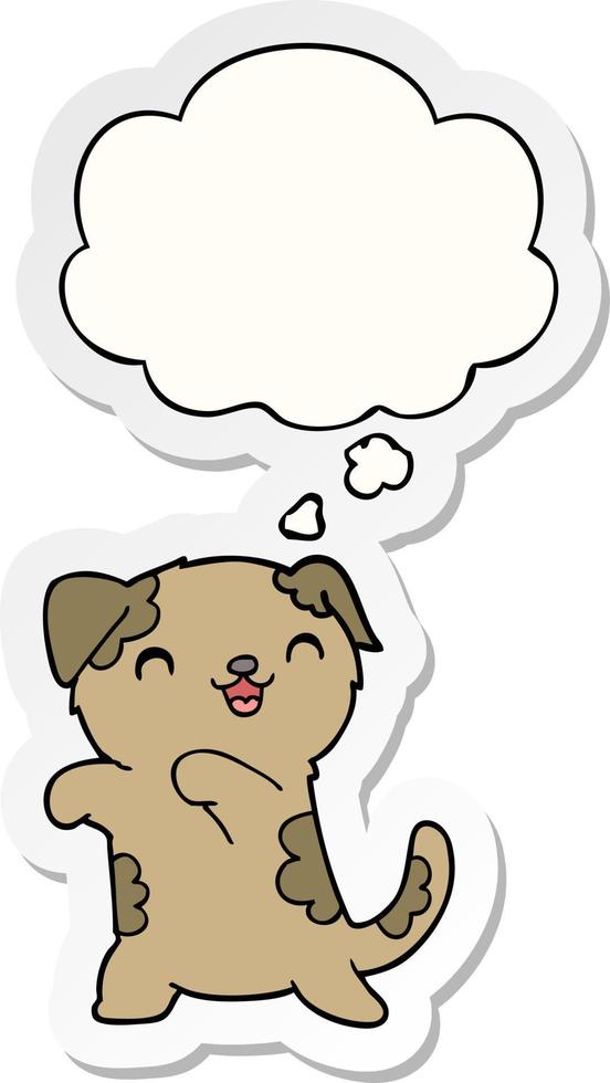 cute cartoon puppy and thought bubble as a printed sticker vector