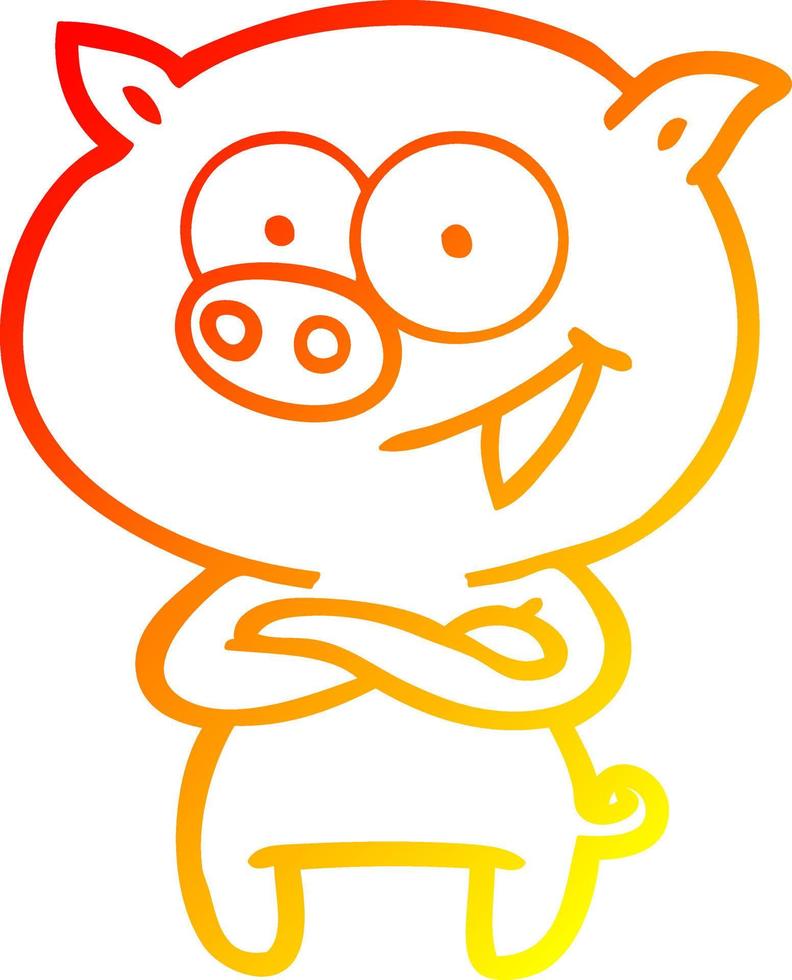 warm gradient line drawing cheerful pig cartoon vector