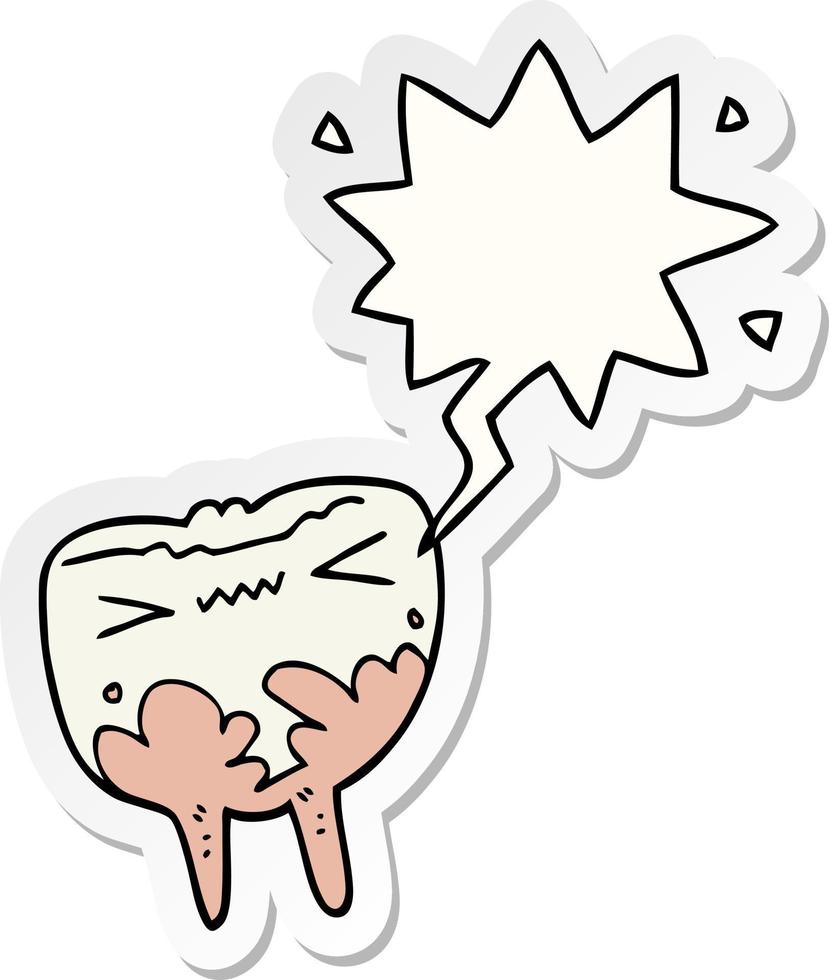 cartoon bad tooth and speech bubble sticker vector