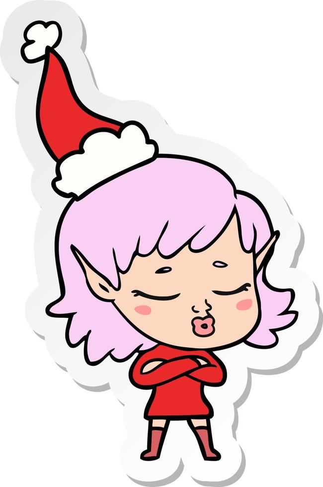 bonita caricatura de una elfa con gorro de Papá Noel vector