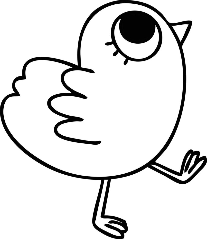 quirky line drawing cartoon yellow bird vector