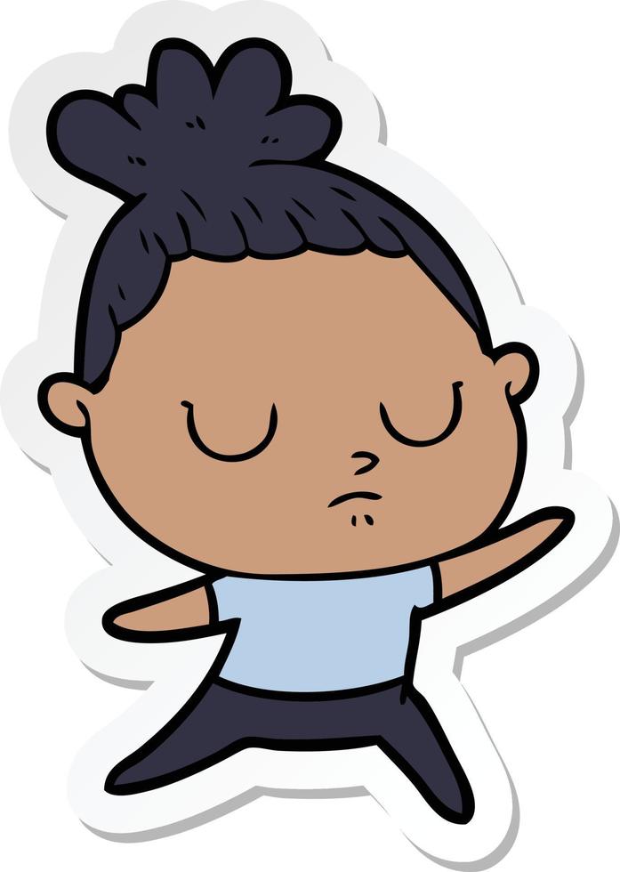 sticker of a cartoon calm woman vector