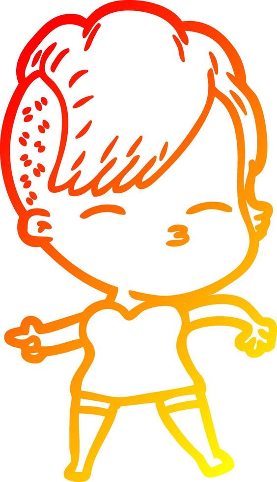 warm gradient line drawing cartoon squinting girl vector