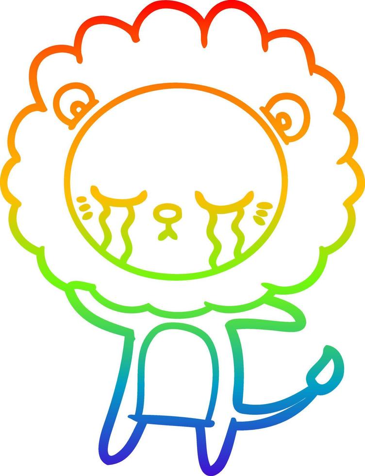 rainbow gradient line drawing crying cartoon lion vector