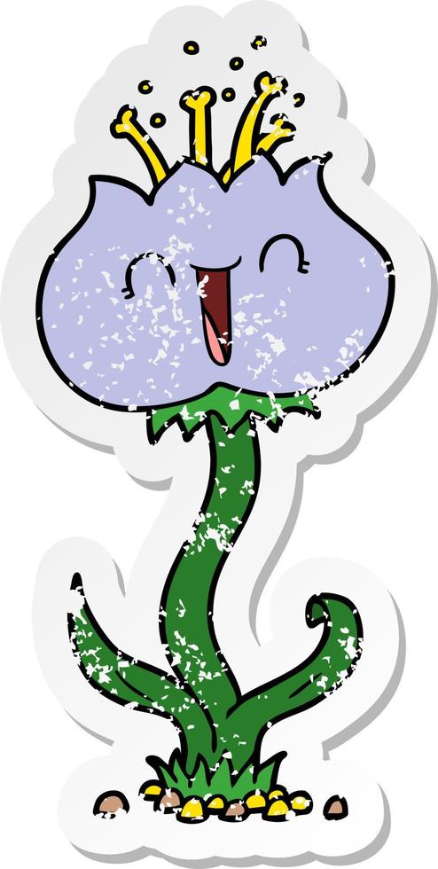 distressed sticker of a cute cartoon flower vector