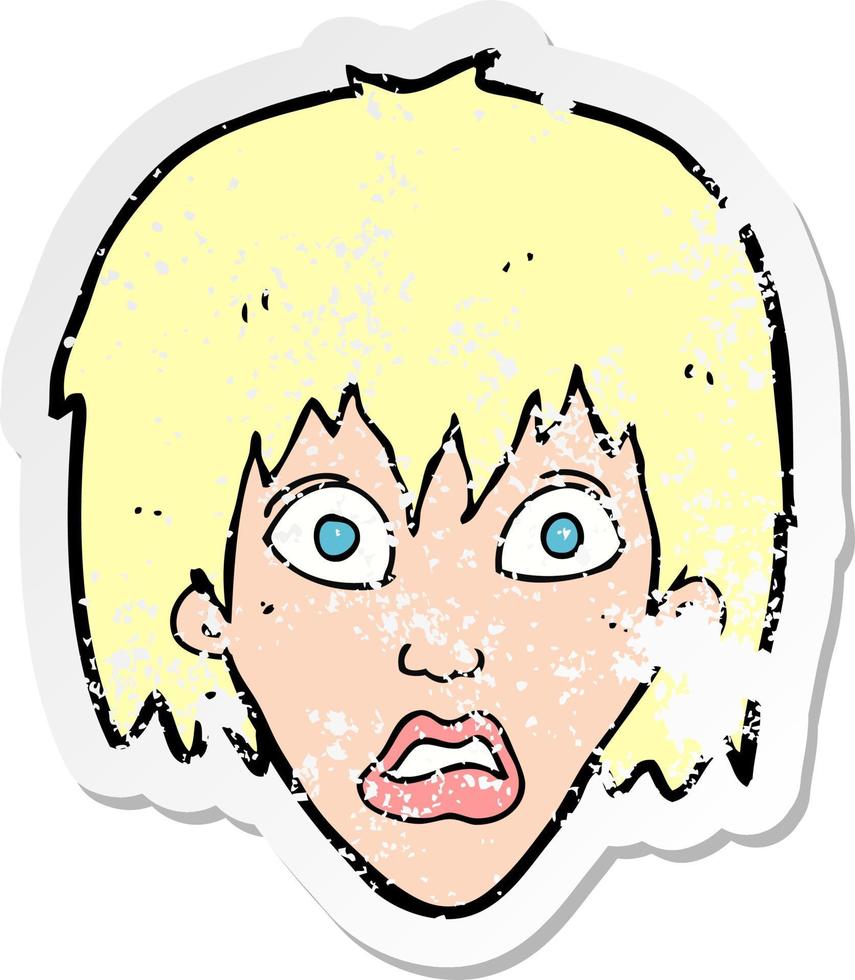retro distressed sticker of a cartoon frightened woman vector