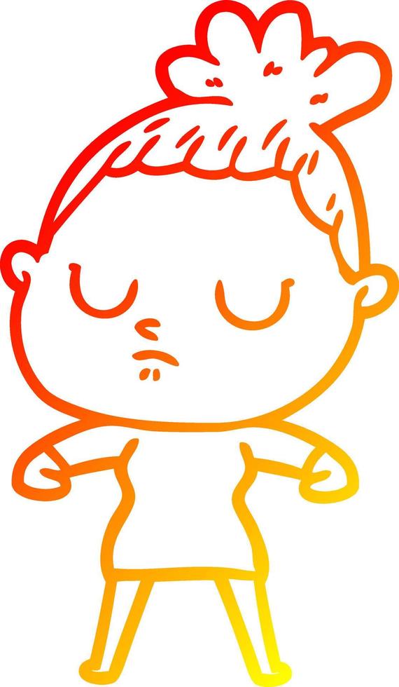 warm gradient line drawing cartoon calm woman vector