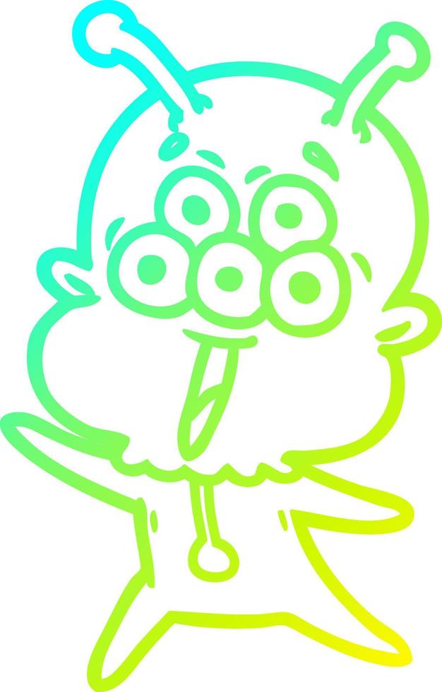 cold gradient line drawing happy cartoon alien vector