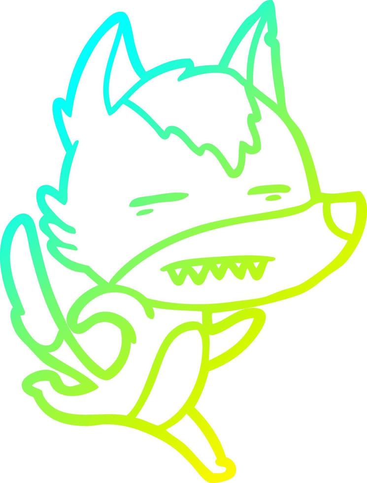 cold gradient line drawing cartoon wolf running showing teeth vector