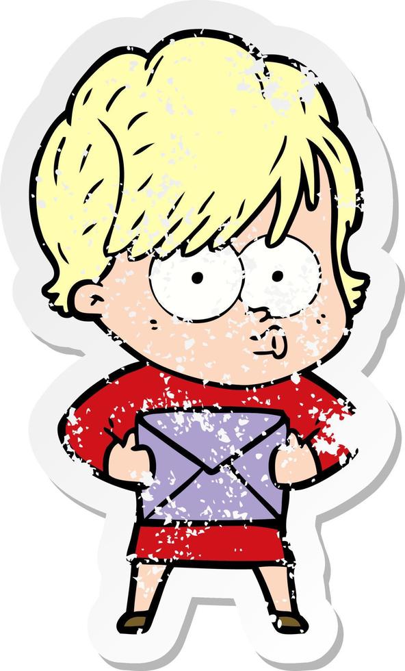 distressed sticker of a cartoon woman vector