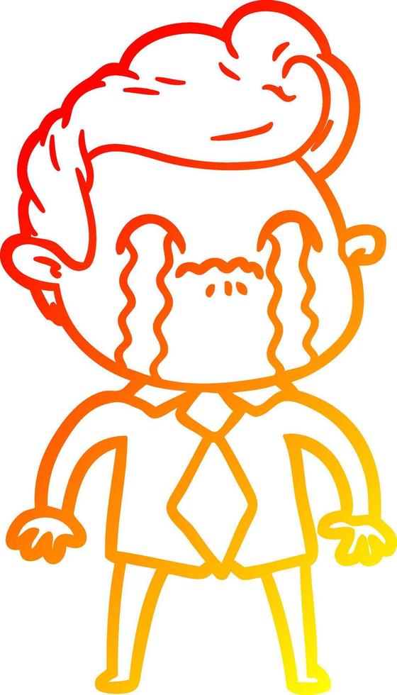 warm gradient line drawing cartoon man crying vector