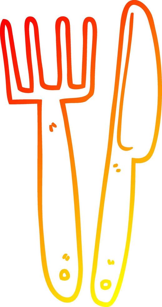 warm gradient line drawing cartoon plastic knife and fork vector