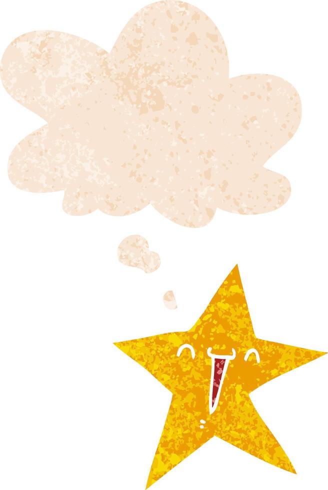 happy cartoon star and thought bubble in retro textured style vector