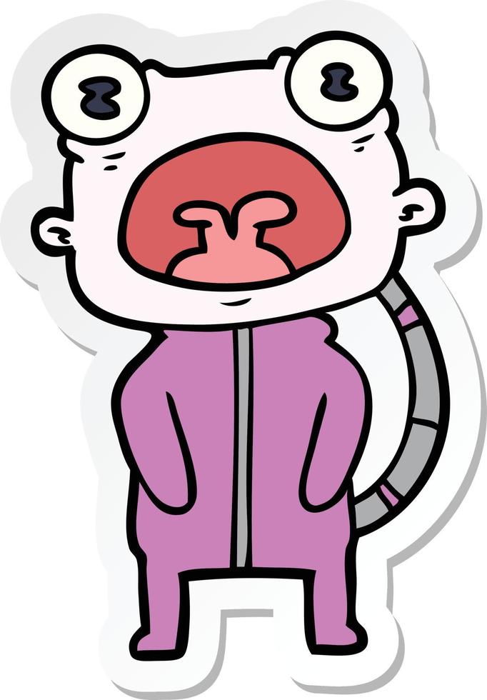 sticker of a cartoon weird alien communicating vector