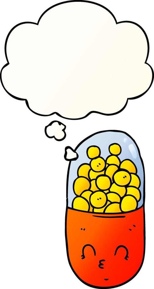 cartoon pill and thought bubble in smooth gradient style vector