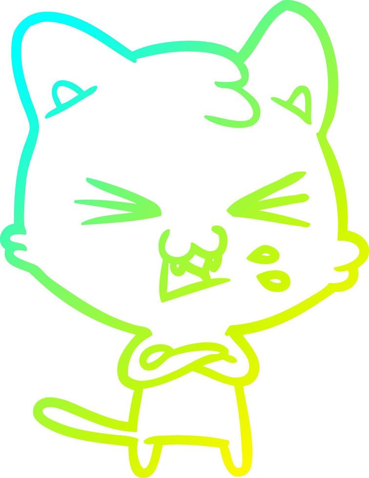 cold gradient line drawing cartoon cat hissing vector