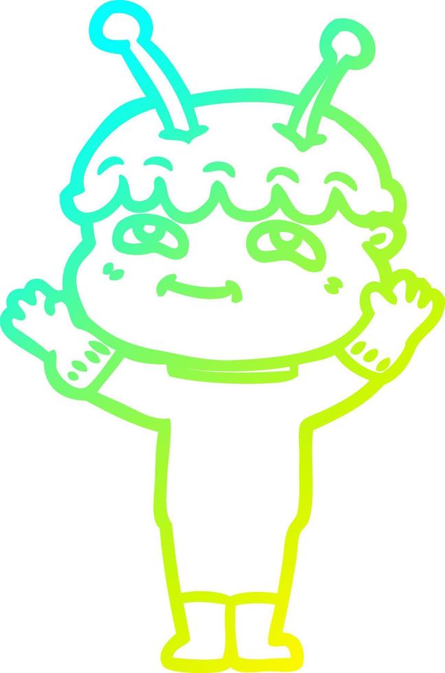 cold gradient line drawing friendly cartoon spaceman waving vector