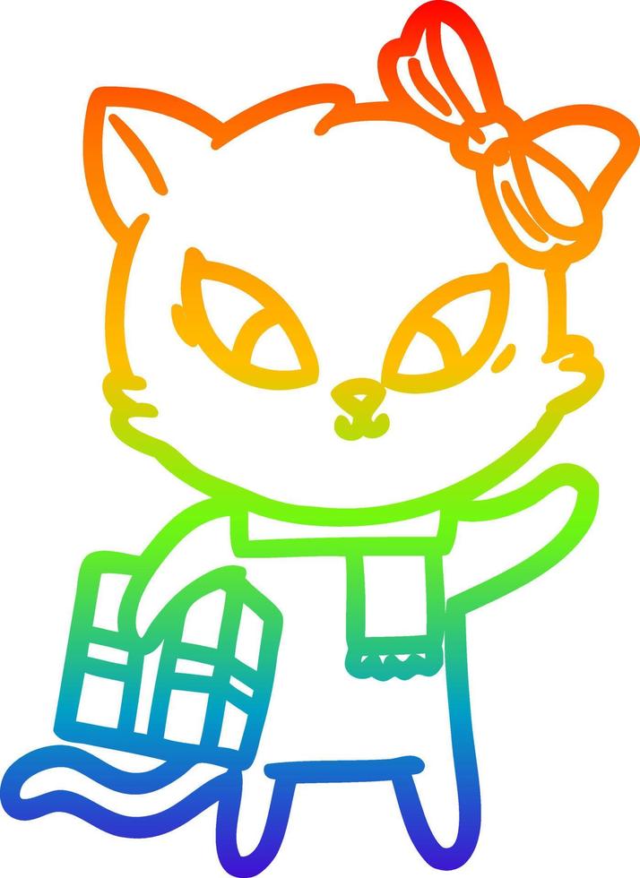 rainbow gradient line drawing cartoon cat vector
