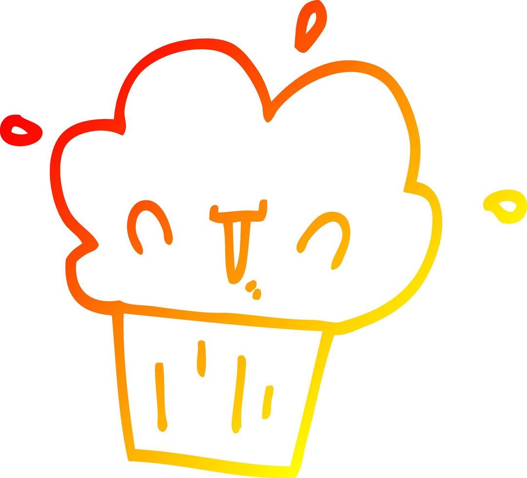 warm gradient line drawing cartoon cupcake vector