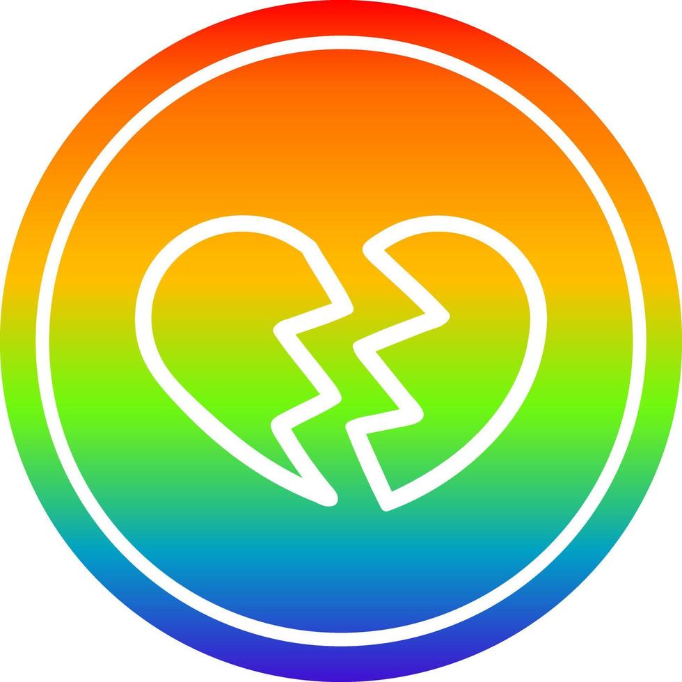 corazón roto circular en el espectro del arco iris vector