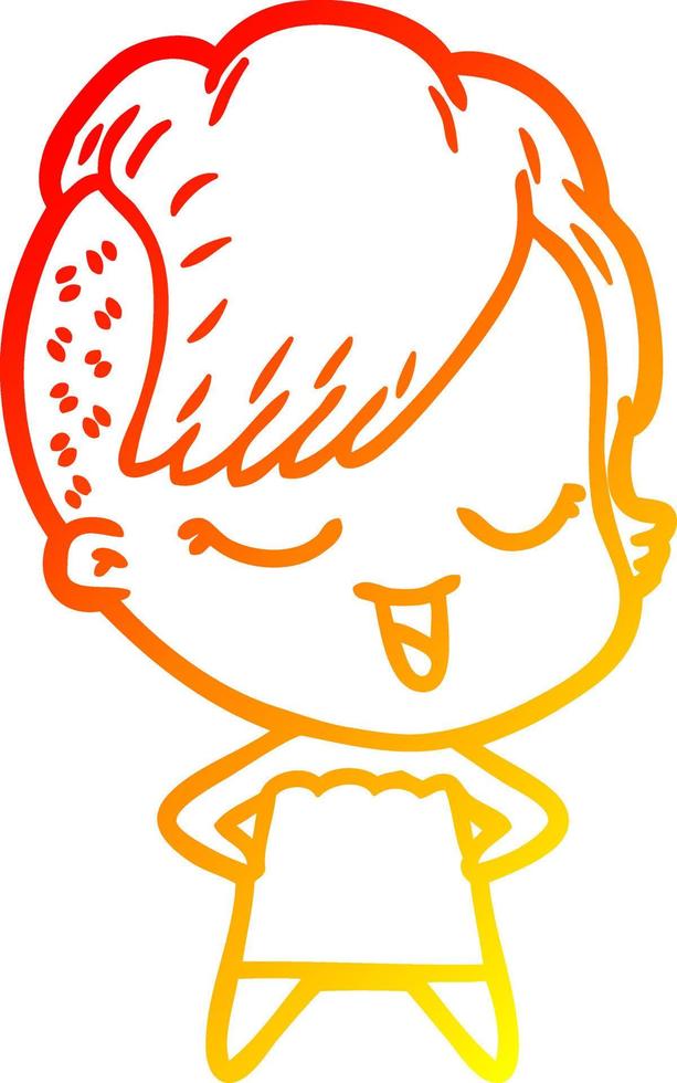 warm gradient line drawing happy cartoon girl vector