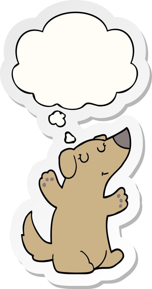 cartoon dog and thought bubble as a printed sticker vector
