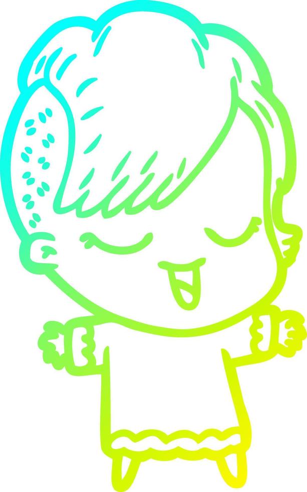 cold gradient line drawing happy cartoon girl vector