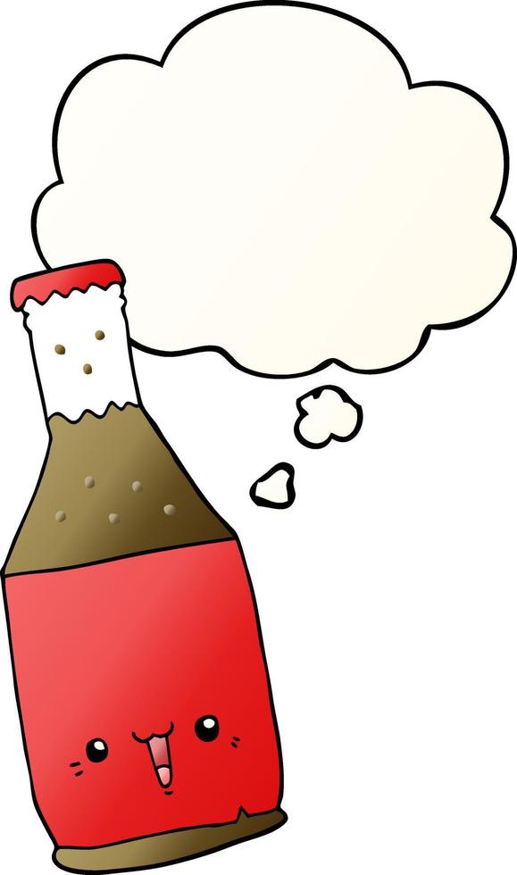 cartoon beer bottle and thought bubble in smooth gradient style vector