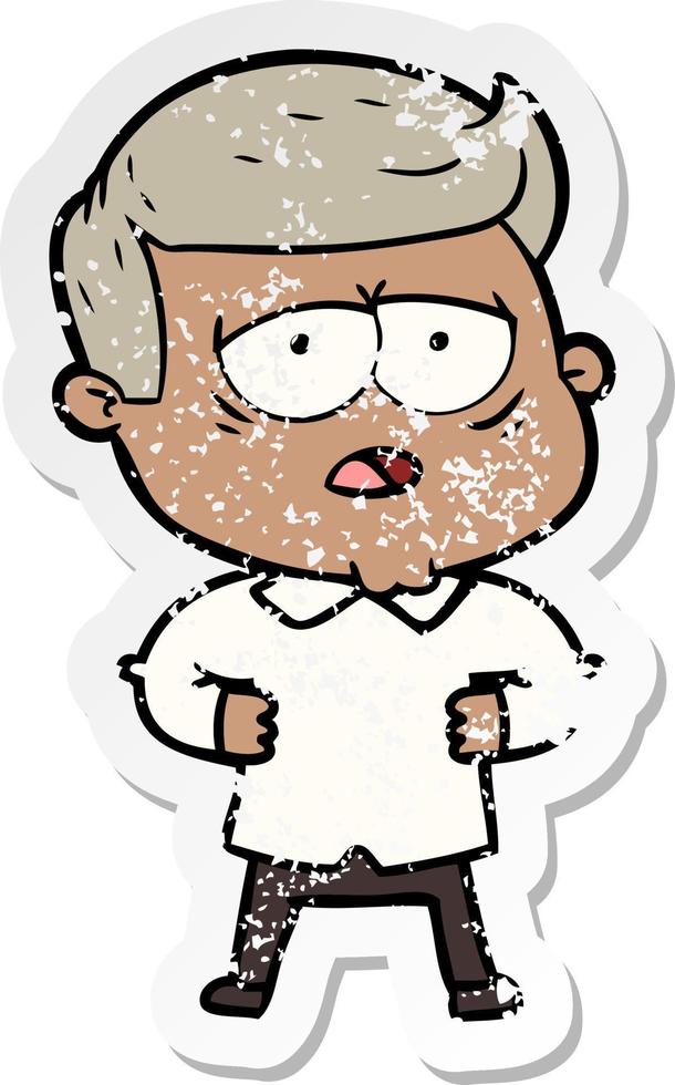 distressed sticker of a cartoon tired man vector