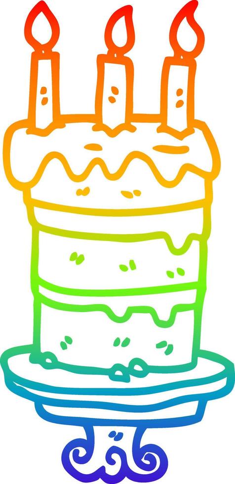 rainbow gradient line drawing cartoon chocolate cake vector