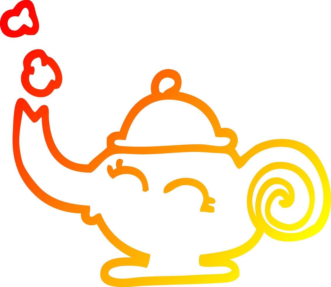 warm gradient line drawing cartoon magic lamp vector