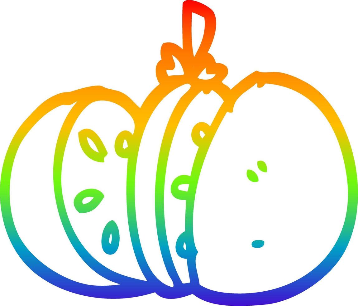 tomate en rodajas de dibujos animados de dibujo de línea de gradiente de arco iris vector