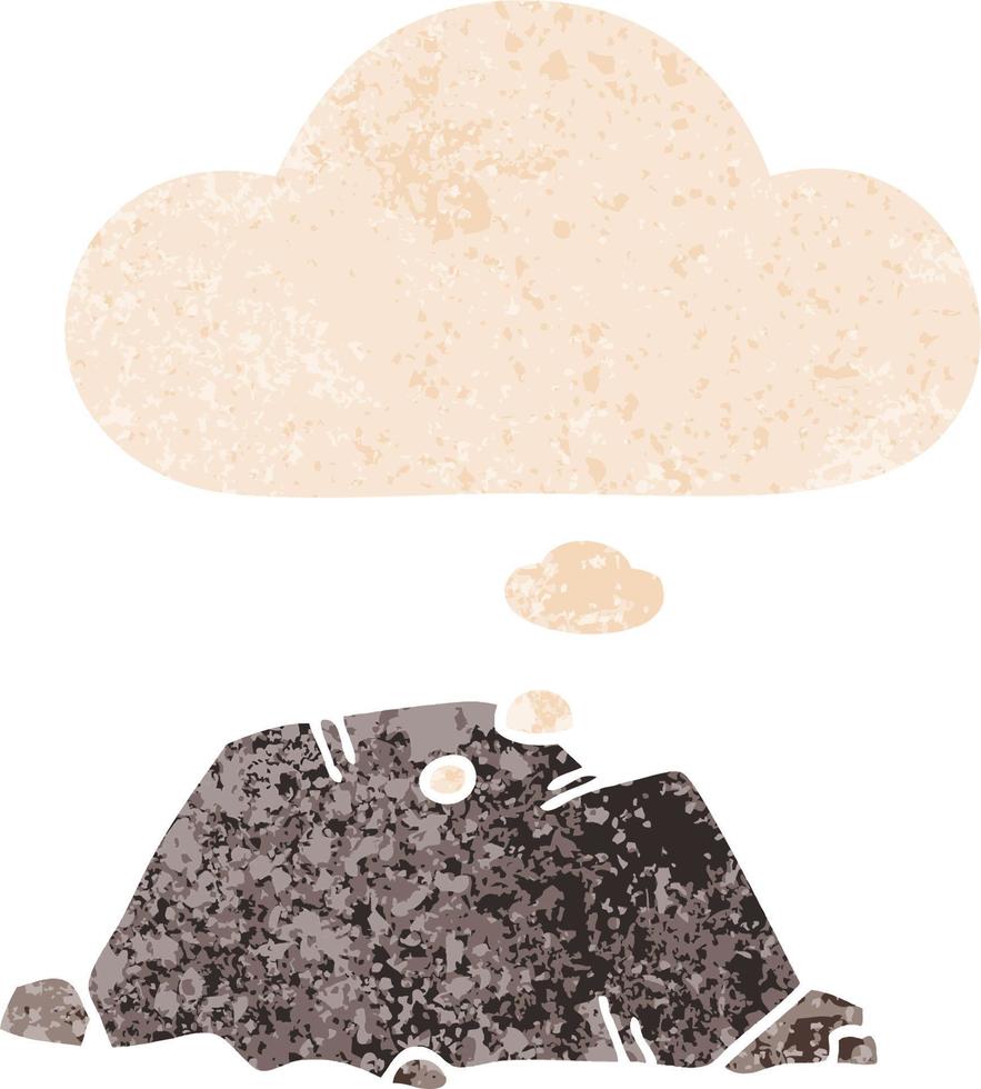 cartoon rock and thought bubble in retro textured style vector