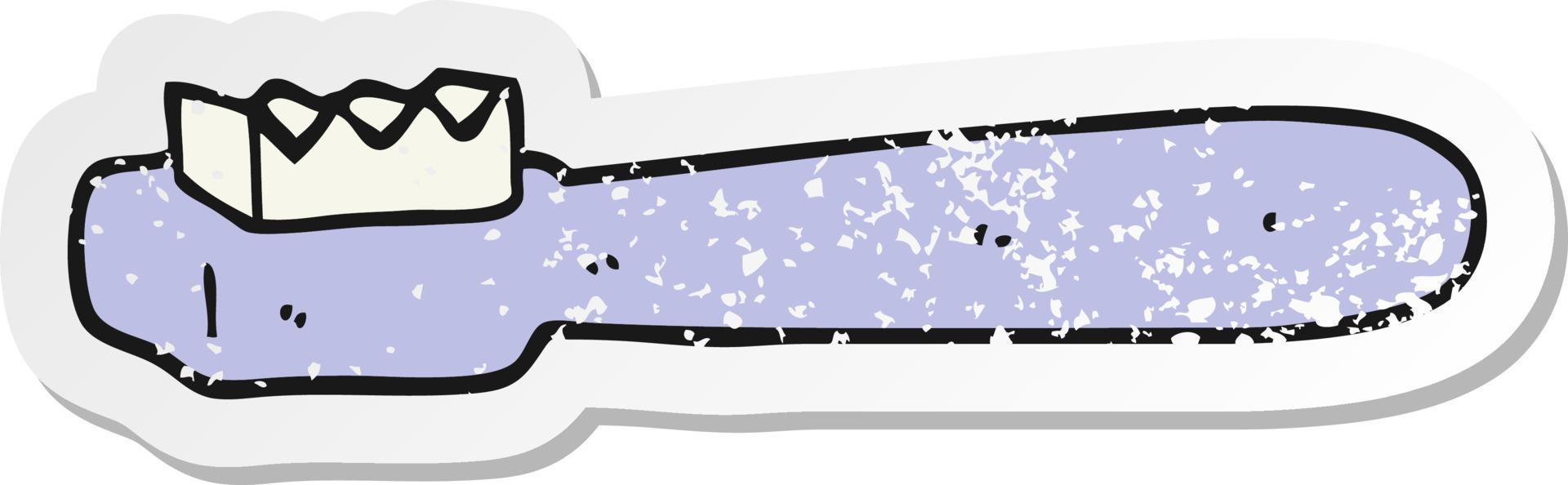 distressed sticker of a cartoon toothbrush vector