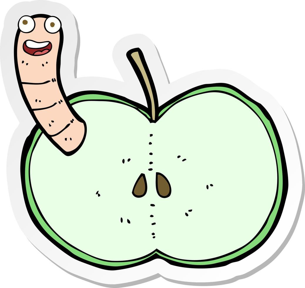 pegatina de una caricatura de manzana con gusano vector