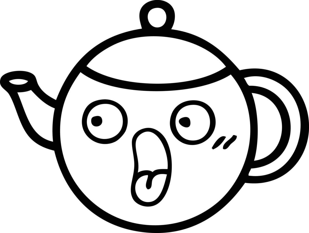 line drawing cartoon teapot vector