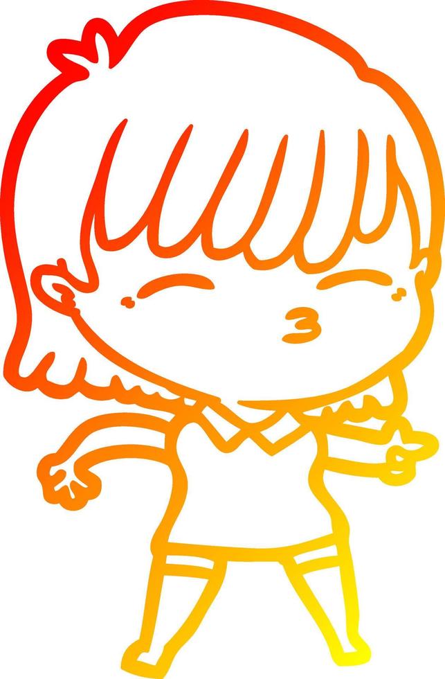 warm gradient line drawing cartoon woman vector