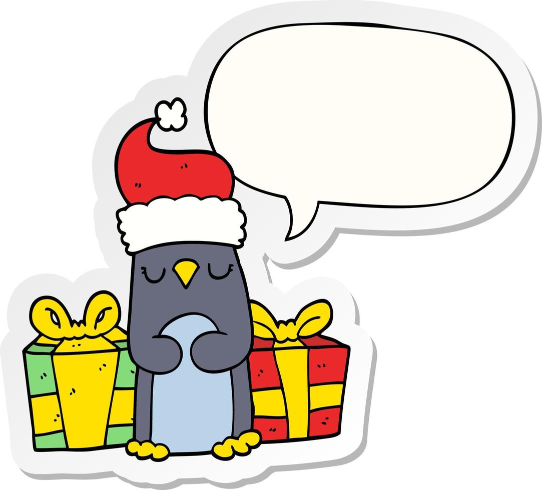 cute christmas penguin and speech bubble sticker vector