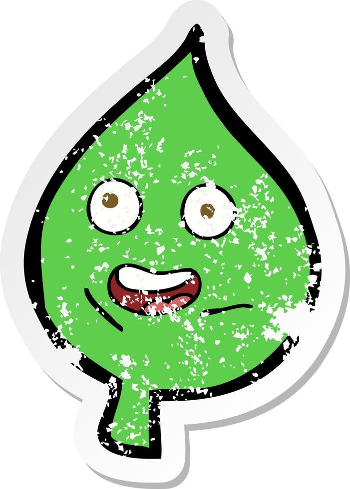 retro distressed sticker of a cartoon happy leaf vector