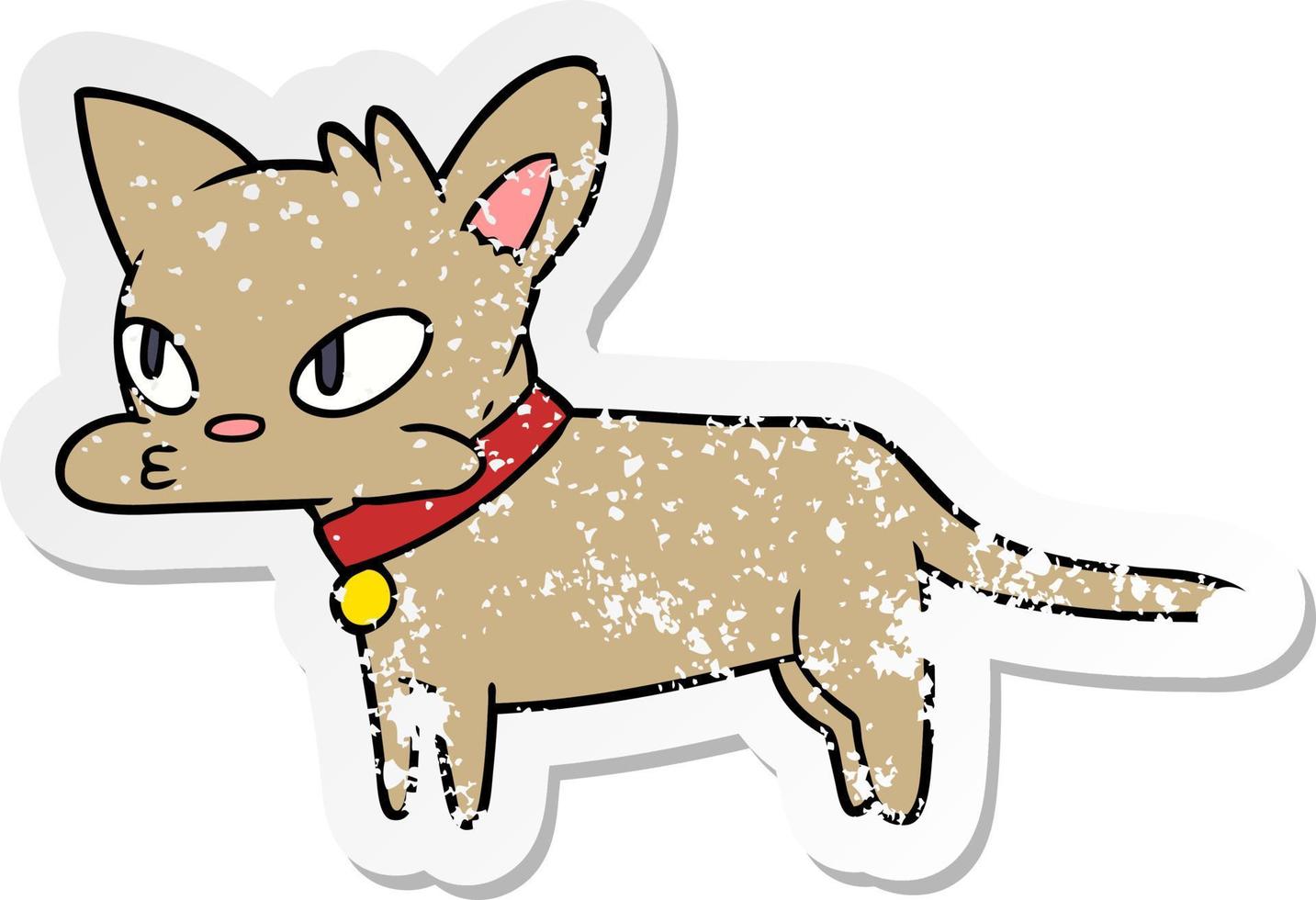 distressed sticker of a cartoon cat vector