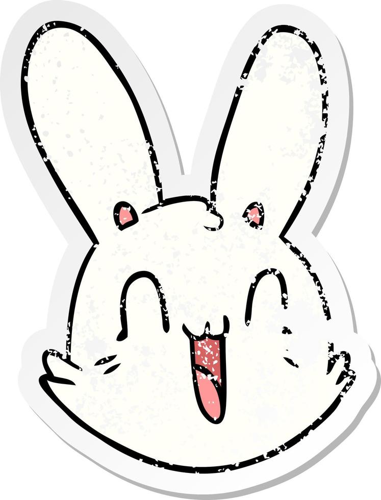 distressed sticker of a cartoon crazy happy bunny face vector