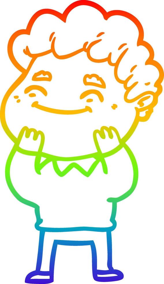 rainbow gradient line drawing cartoon friendly man vector