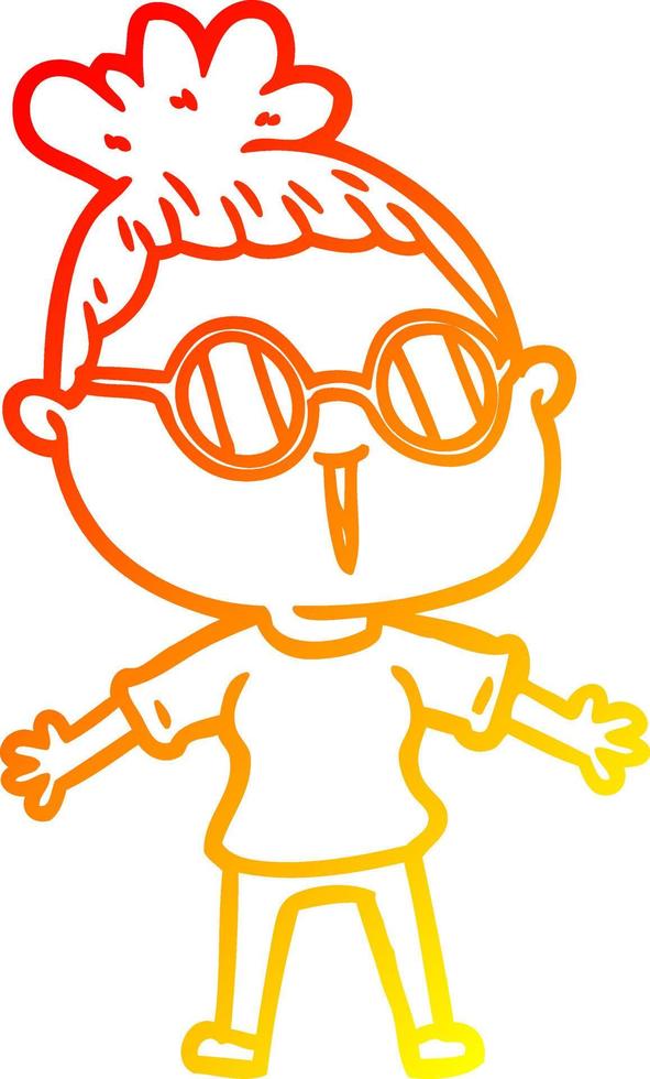 warm gradient line drawing cartoon woman wearing spectacles vector