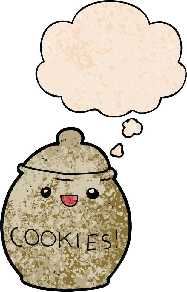 cute cartoon cookie jar and thought bubble in grunge texture pattern style vector