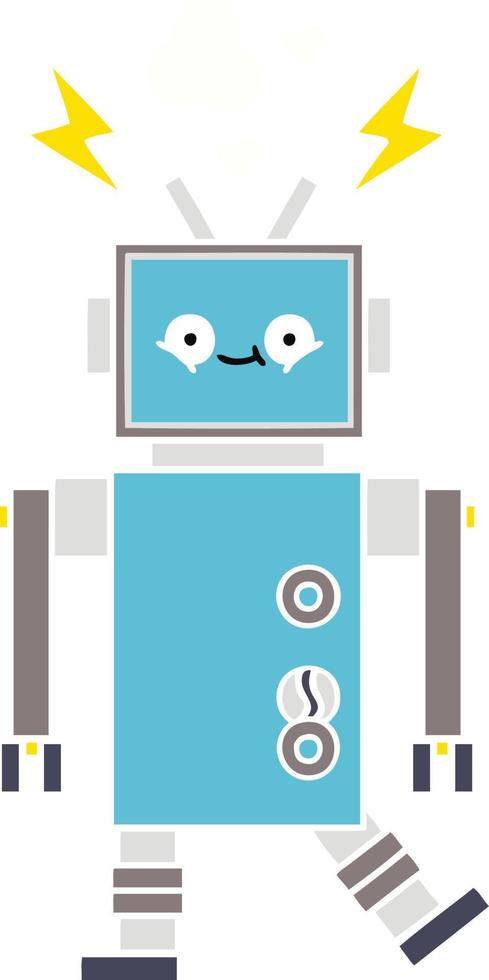 flat color retro cartoon dancing robot vector