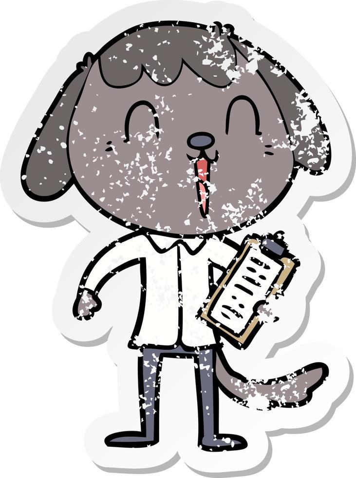 distressed sticker of a cute cartoon dog wearing office shirt vector