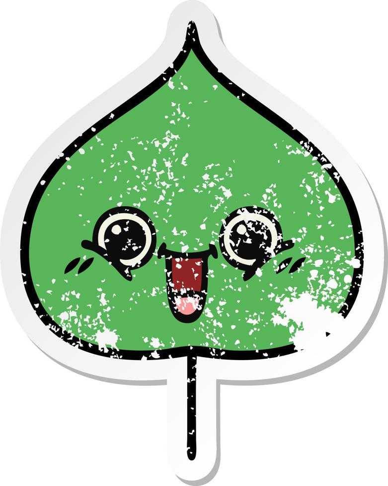 distressed sticker of a cute cartoon expressional leaf vector